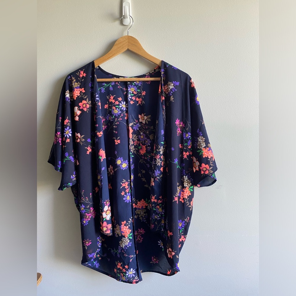 Navy and Floral Print Shrug